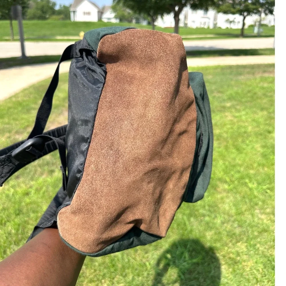 Vintage Nike Suede Leather Bottom Swoosh Green Backpack‎